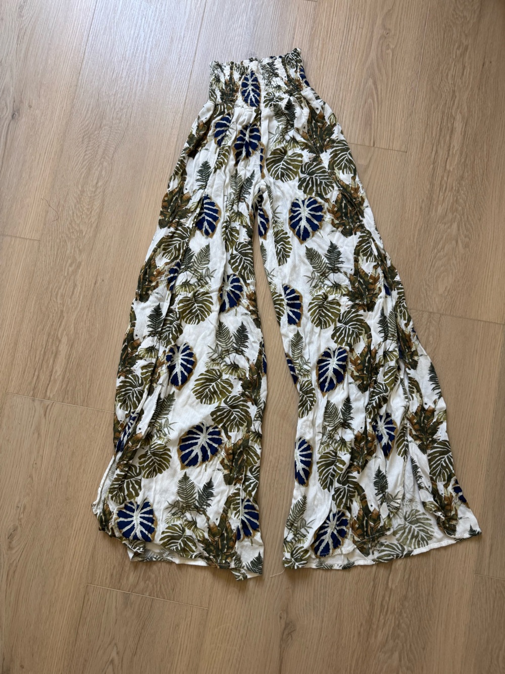 Rewash White Tropical Print Wide-Leg Jumpsuit Pants